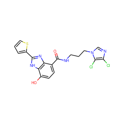 O=C(NCCCn1cnc(Cl)c1Cl)c1ccc(O)c2[nH]c(-c3cccs3)nc12 ZINC000073312390