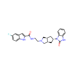 O=C(NCCN1C[C@H]2C[C@H](n3c(=O)[nH]c4ccccc43)C[C@H]2C1)c1cc2cc(F)ccc2[nH]1 ZINC000299839330