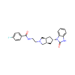 O=C(NCCN1C[C@H]2C[C@H](n3c(=O)[nH]c4ccccc43)C[C@H]2C1)c1ccc(F)cc1 ZINC000299835670