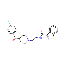 O=C(NCCN1CCC(C(=O)c2ccc(F)cc2)CC1)c1nsc2ccccc12 ZINC000012356306