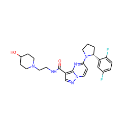 O=C(NCCN1CCC(O)CC1)c1cnn2ccc(N3CCC[C@@H]3c3cc(F)ccc3F)nc12 ZINC000169279811