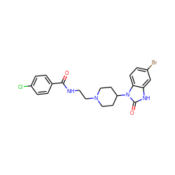 O=C(NCCN1CCC(n2c(=O)[nH]c3cc(Br)ccc32)CC1)c1ccc(Cl)cc1 ZINC000040422432