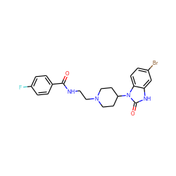 O=C(NCCN1CCC(n2c(=O)[nH]c3cc(Br)ccc32)CC1)c1ccc(F)cc1 ZINC000040425044