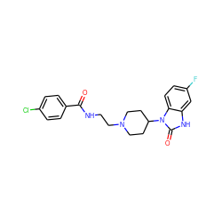 O=C(NCCN1CCC(n2c(=O)[nH]c3cc(F)ccc32)CC1)c1ccc(Cl)cc1 ZINC000040423601