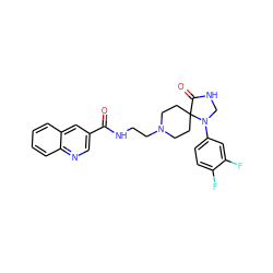 O=C(NCCN1CCC2(CC1)C(=O)NCN2c1ccc(F)c(F)c1)c1cnc2ccccc2c1 ZINC000064436338