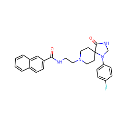 O=C(NCCN1CCC2(CC1)C(=O)NCN2c1ccc(F)cc1)c1ccc2ccccc2c1 ZINC000064436854