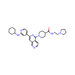 O=C(NCCN1CCCC1)C1CCN(c2nc(-c3ccnc(NC4CCCCC4)c3)cc3cnccc23)CC1 ZINC000058541367