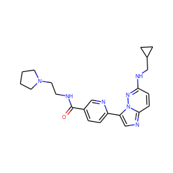 O=C(NCCN1CCCC1)c1ccc(-c2cnc3ccc(NCC4CC4)nn23)nc1 ZINC000072175761