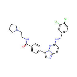 O=C(NCCN1CCCC1)c1ccc(-c2cnc3ccc(NCc4ccc(Cl)c(Cl)c4)nn23)cc1 ZINC000058575584