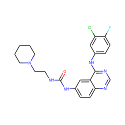 O=C(NCCN1CCCCC1)Nc1ccc2ncnc(Nc3ccc(F)c(Cl)c3)c2c1 ZINC000653913928