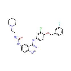 O=C(NCCN1CCCCC1)Nc1ccc2ncnc(Nc3ccc(OCc4cccc(F)c4)c(Cl)c3)c2c1 ZINC000653857911