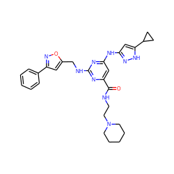 O=C(NCCN1CCCCC1)c1cc(Nc2cc(C3CC3)[nH]n2)nc(NCc2cc(-c3ccccc3)no2)n1 ZINC000203003275