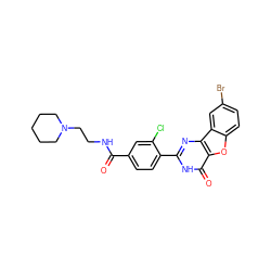 O=C(NCCN1CCCCC1)c1ccc(-c2nc3c(oc4ccc(Br)cc43)c(=O)[nH]2)c(Cl)c1 ZINC000084668544