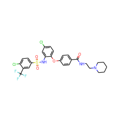 O=C(NCCN1CCCCC1)c1ccc(Oc2ccc(Cl)cc2NS(=O)(=O)c2ccc(Cl)c(C(F)(F)F)c2)cc1 ZINC000073167397