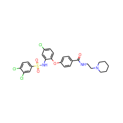 O=C(NCCN1CCCCC1)c1ccc(Oc2ccc(Cl)cc2NS(=O)(=O)c2ccc(Cl)c(Cl)c2)cc1 ZINC000073168314