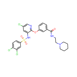 O=C(NCCN1CCCCC1)c1cccc(Oc2ncc(Cl)cc2NS(=O)(=O)c2ccc(Cl)c(Cl)c2)c1 ZINC000073195606