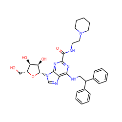 O=C(NCCN1CCCCC1)c1nc(NCC(c2ccccc2)c2ccccc2)c2ncn([C@@H]3O[C@H](CO)[C@@H](O)[C@H]3O)c2n1 ZINC000029127007