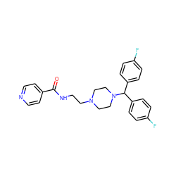 O=C(NCCN1CCN(C(c2ccc(F)cc2)c2ccc(F)cc2)CC1)c1ccncc1 ZINC000653697106