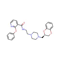 O=C(NCCN1CCN(C[C@@H]2COc3ccccc3O2)CC1)c1cccnc1Oc1ccccc1 ZINC000040406765