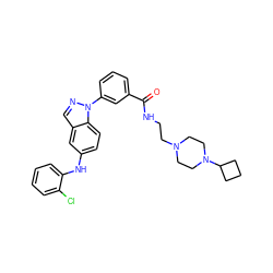 O=C(NCCN1CCN(C2CCC2)CC1)c1cccc(-n2ncc3cc(Nc4ccccc4Cl)ccc32)c1 ZINC000299862345