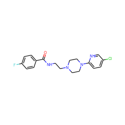 O=C(NCCN1CCN(c2ccc(Cl)cn2)CC1)c1ccc(F)cc1 ZINC000064527520