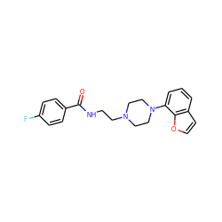 O=C(NCCN1CCN(c2cccc3ccoc23)CC1)c1ccc(F)cc1 ZINC000012356235