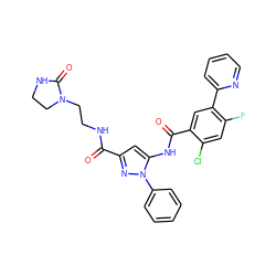 O=C(NCCN1CCNC1=O)c1cc(NC(=O)c2cc(-c3ccccn3)c(F)cc2Cl)n(-c2ccccc2)n1 ZINC001772645925