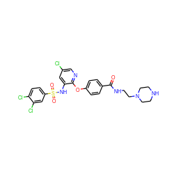 O=C(NCCN1CCNCC1)c1ccc(Oc2ncc(Cl)cc2NS(=O)(=O)c2ccc(Cl)c(Cl)c2)cc1 ZINC000073195605