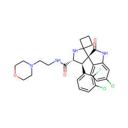O=C(NCCN1CCOCC1)[C@@H]1NC2(CCC2)[C@@]2(C(=O)Nc3cc(Cl)ccc32)[C@H]1c1cccc(Cl)c1F ZINC000299831898