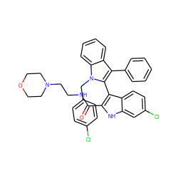 O=C(NCCN1CCOCC1)c1[nH]c2cc(Cl)ccc2c1-c1c(-c2ccccc2)c2ccccc2n1Cc1ccc(Cl)cc1 ZINC000653760067