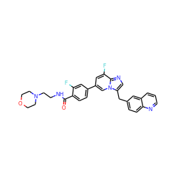 O=C(NCCN1CCOCC1)c1ccc(-c2cc(F)c3ncc(Cc4ccc5ncccc5c4)n3c2)cc1F ZINC000205316344