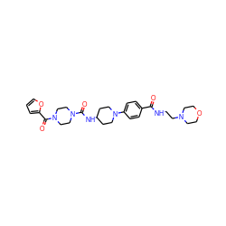 O=C(NCCN1CCOCC1)c1ccc(N2CCC(NC(=O)N3CCN(C(=O)c4ccco4)CC3)CC2)cc1 ZINC000169703290