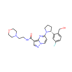 O=C(NCCN1CCOCC1)c1cnn2ccc(N3CCC[C@@H]3c3cc(F)ccc3CO)nc12 ZINC000165560750