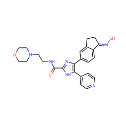 O=C(NCCN1CCOCC1)c1nc(-c2ccc3c(c2)CC/C3=N\O)c(-c2ccncc2)[nH]1 ZINC000004836250