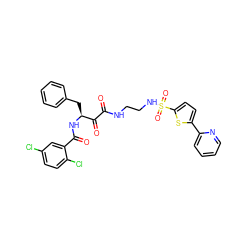 O=C(NCCNS(=O)(=O)c1ccc(-c2ccccn2)s1)C(=O)[C@H](Cc1ccccc1)NC(=O)c1cc(Cl)ccc1Cl ZINC000026404743