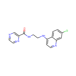 O=C(NCCNc1ccnc2cc(Cl)ccc12)c1cnccn1 ZINC000338724910