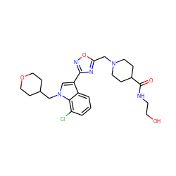 O=C(NCCO)C1CCN(Cc2nc(-c3cn(CC4CCOCC4)c4c(Cl)cccc34)no2)CC1 ZINC000034891562