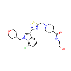 O=C(NCCO)C1CCN(Cc2nc(-c3cn(CC4CCOCC4)c4c(Cl)cccc34)ns2)CC1 ZINC000084587626