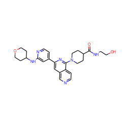 O=C(NCCO)C1CCN(c2nc(-c3ccnc(NC4CCOCC4)c3)cc3cnccc23)CC1 ZINC000058568963