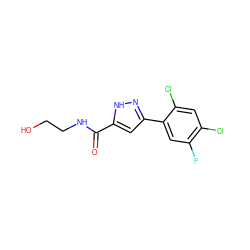 O=C(NCCO)c1cc(-c2cc(F)c(Cl)cc2Cl)n[nH]1 ZINC000040424128