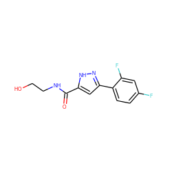 O=C(NCCO)c1cc(-c2ccc(F)cc2F)n[nH]1 ZINC000040865073