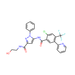 O=C(NCCO)c1cc(NC(=O)c2cc(-c3ccccn3)c(C(F)(F)F)cc2Cl)n(-c2ccccc2)n1 ZINC001772612515