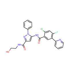 O=C(NCCO)c1cc(NC(=O)c2cc(-c3ccccn3)c(F)cc2Cl)n(-c2ccccc2)n1 ZINC001772616554