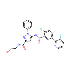 O=C(NCCO)c1cc(NC(=O)c2cc(-c3ncccc3F)ccc2Cl)n(-c2ccccc2)n1 ZINC001772623248