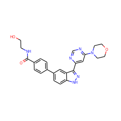 O=C(NCCO)c1ccc(-c2ccc3[nH]nc(-c4cc(N5CCOCC5)ncn4)c3c2)cc1 ZINC000225574031