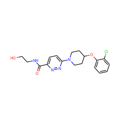 O=C(NCCO)c1ccc(N2CCC(Oc3ccccc3Cl)CC2)nn1 ZINC000028655369