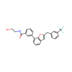 O=C(NCCO)c1cccc(-c2cccc3cc(Cc4cccc(C(F)(F)F)c4)oc23)c1 ZINC000117313706