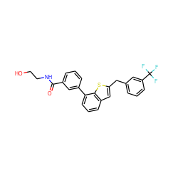 O=C(NCCO)c1cccc(-c2cccc3cc(Cc4cccc(C(F)(F)F)c4)sc23)c1 ZINC000117312204