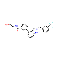 O=C(NCCO)c1cccc(-c2cccc3nn(Cc4cccc(C(F)(F)F)c4)cc23)c1 ZINC000117307417