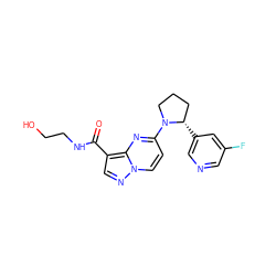 O=C(NCCO)c1cnn2ccc(N3CCC[C@@H]3c3cncc(F)c3)nc12 ZINC000169704208